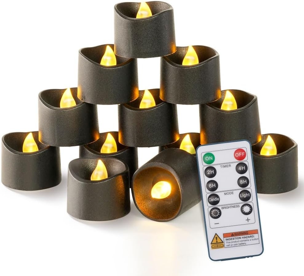 Flickering Black Flameless LED Tealights – 10-Key Remote & 400-Hour Battery Life