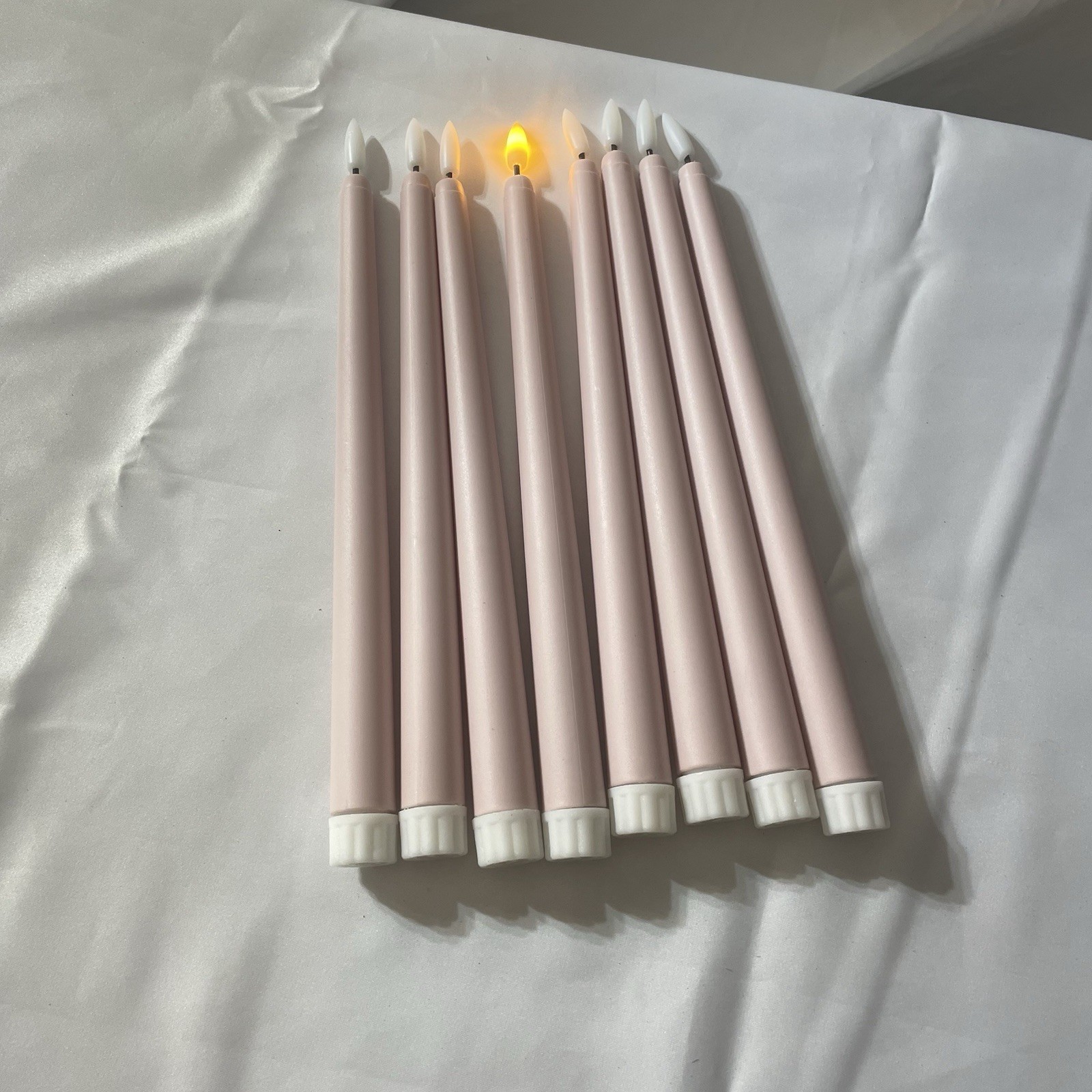 New[Lot=8] Pink Flameless Taper Candles 10″ 2AAA battery powered open box, test+