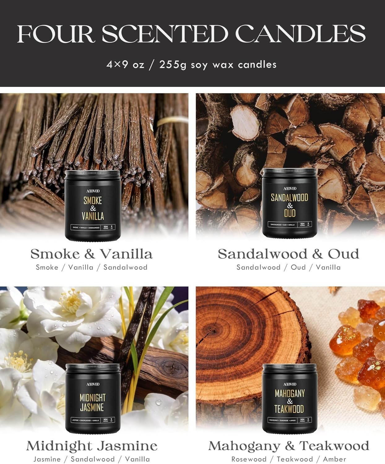 Scented Candles for Men – 4 Pack Candles for Home Scented, 36oz Soy Wax, 200 …