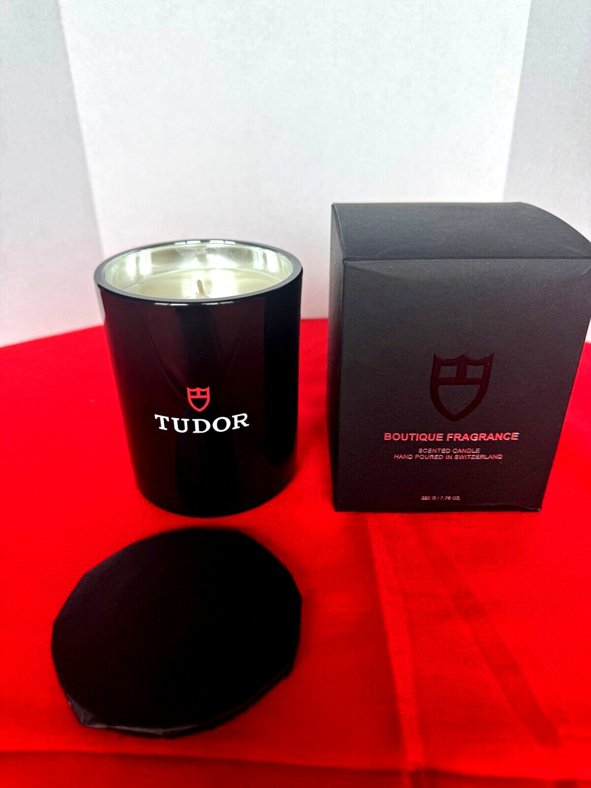 Tudor Candle Scented Black Glass Lid Authentic Unused Height 4 inches Gift Box
