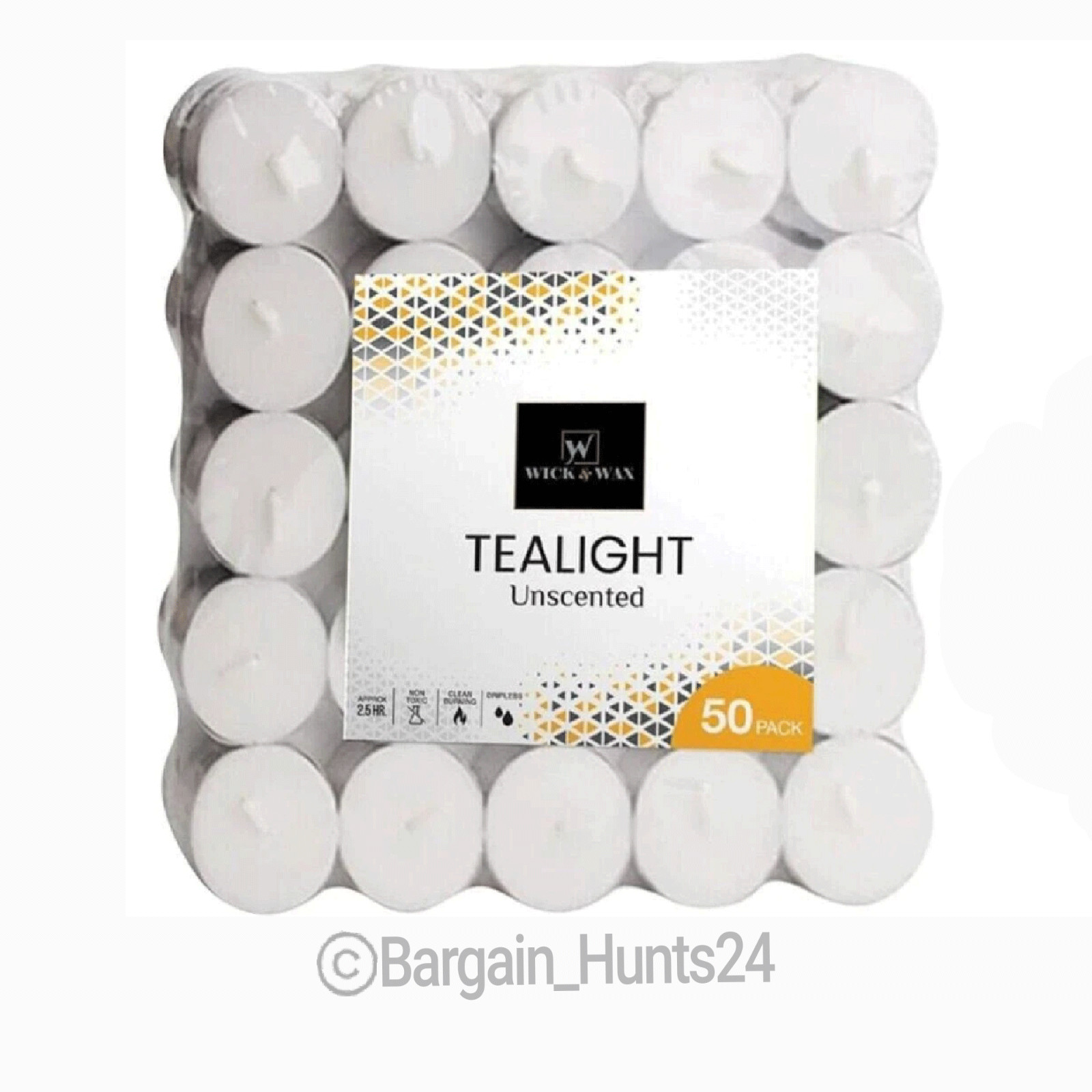 50 Ct Unscented Tealight Candles 2.5 Hour Burn Time White Dripless Long Lasting
