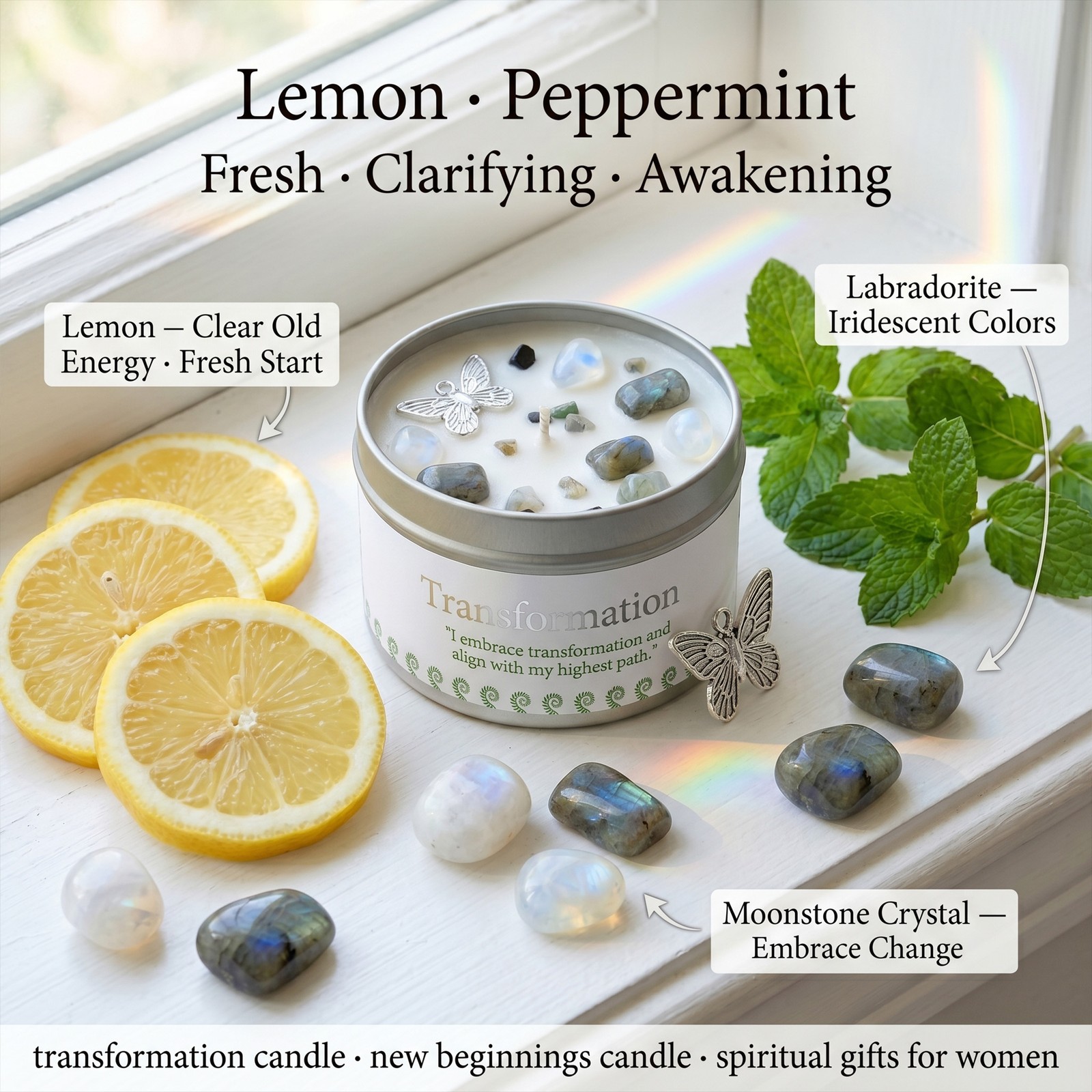 1 Pack EVODUCK New Beginnings Crystal Candle Moonstone Transformation 3 oz