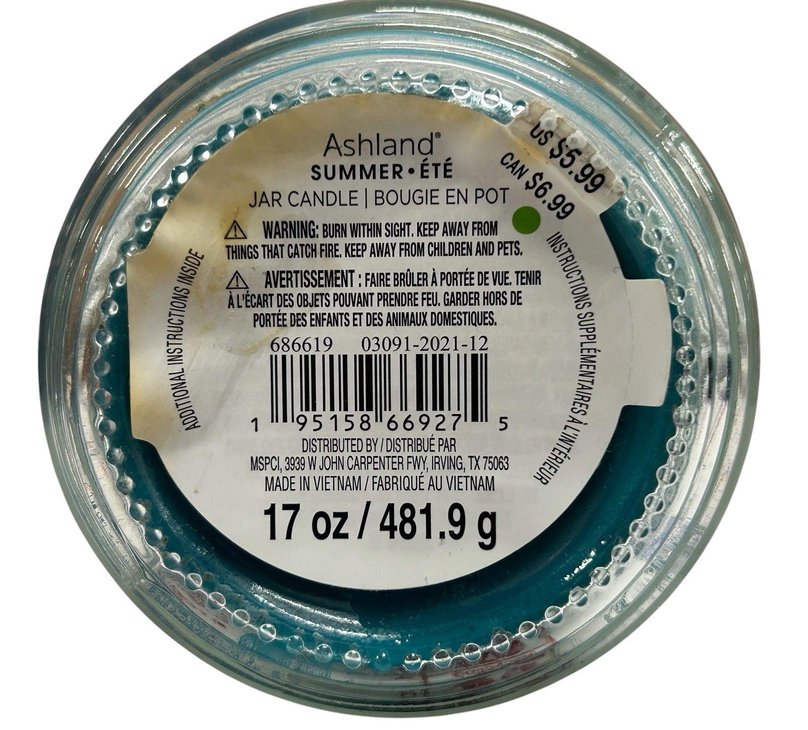 Ashland Scented Candle NEW 17 oz Large Jar Single Wick Summer RAINBOW SHERBET