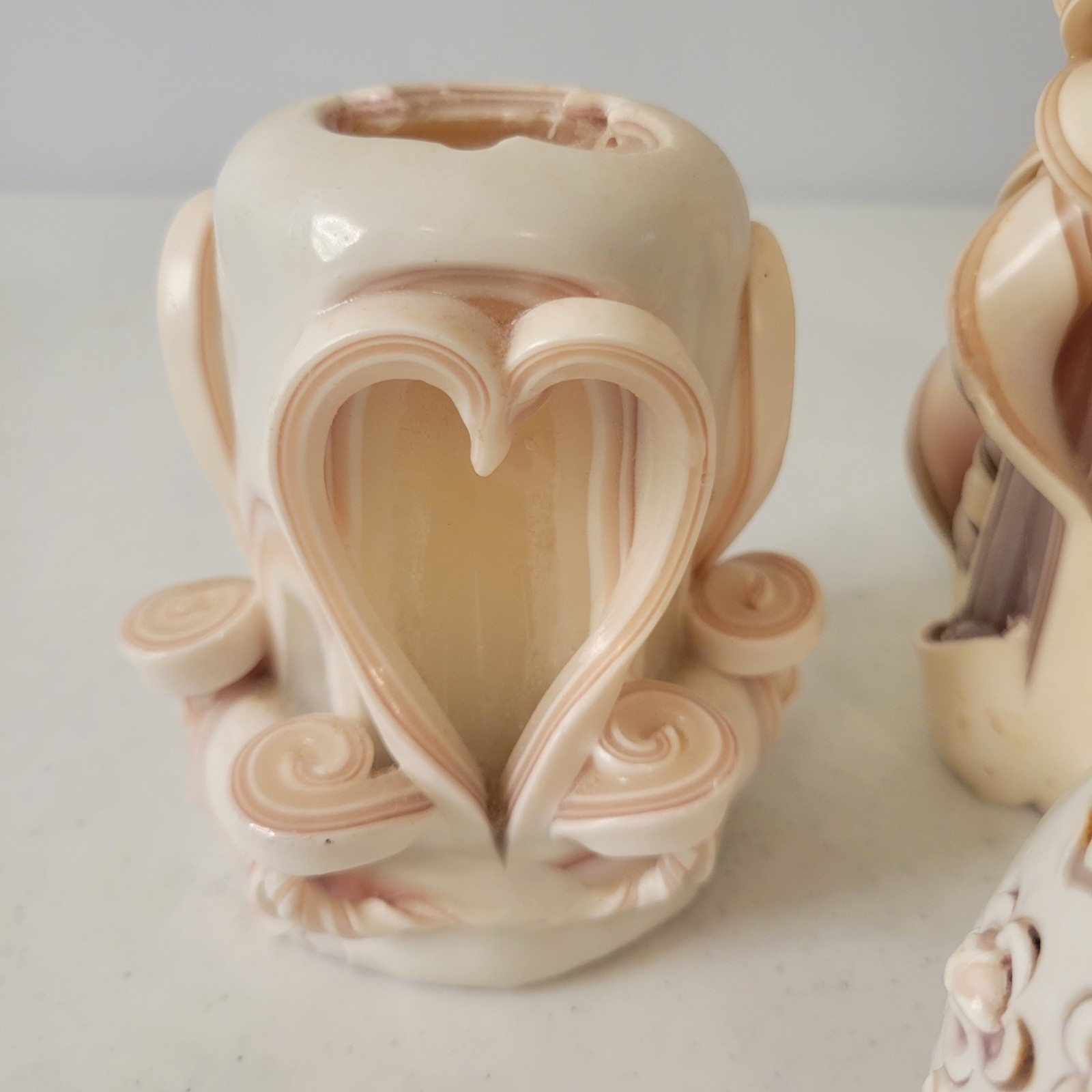 North Georgia Candle Works Carved Wax Art Set 3 Cream Tan Mauve Purple Vtg 1992