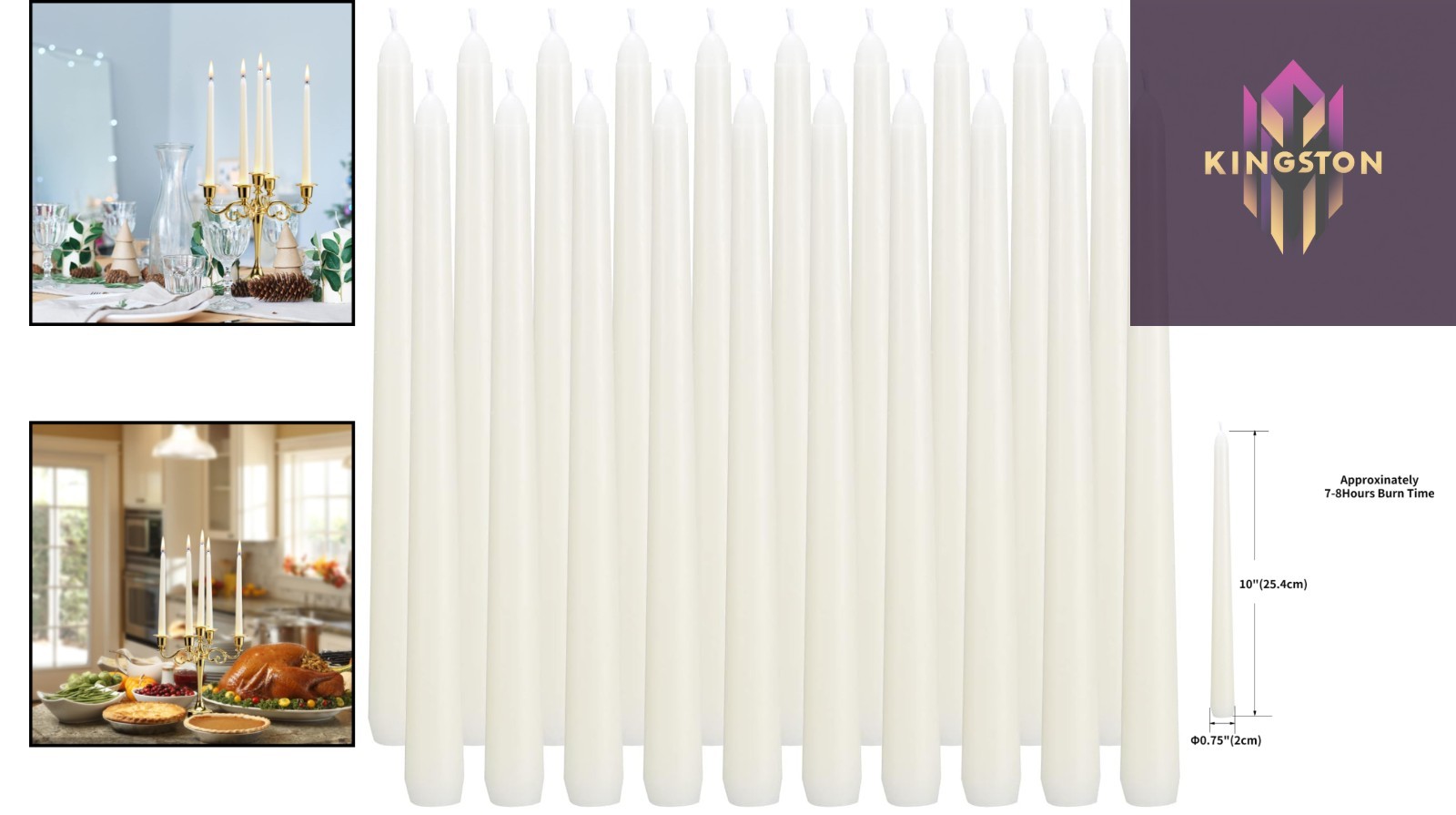 Smokeless 10 Inch Ivory Taper Candles, Long Burning – Set of 20 Candles