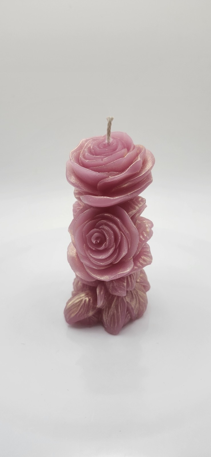 Handmade Beeswax Pink Rose Pillar Candle with Mica Finish