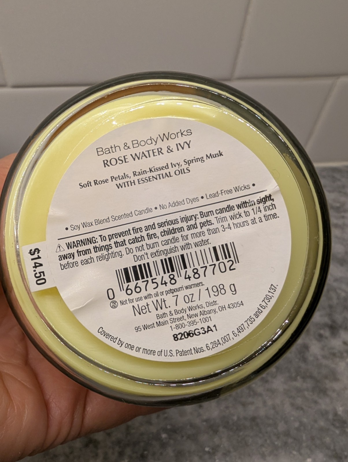 White Barn Rose Water & Ivy Scented Candle Made With Essential Oils ~ 7 oz ~