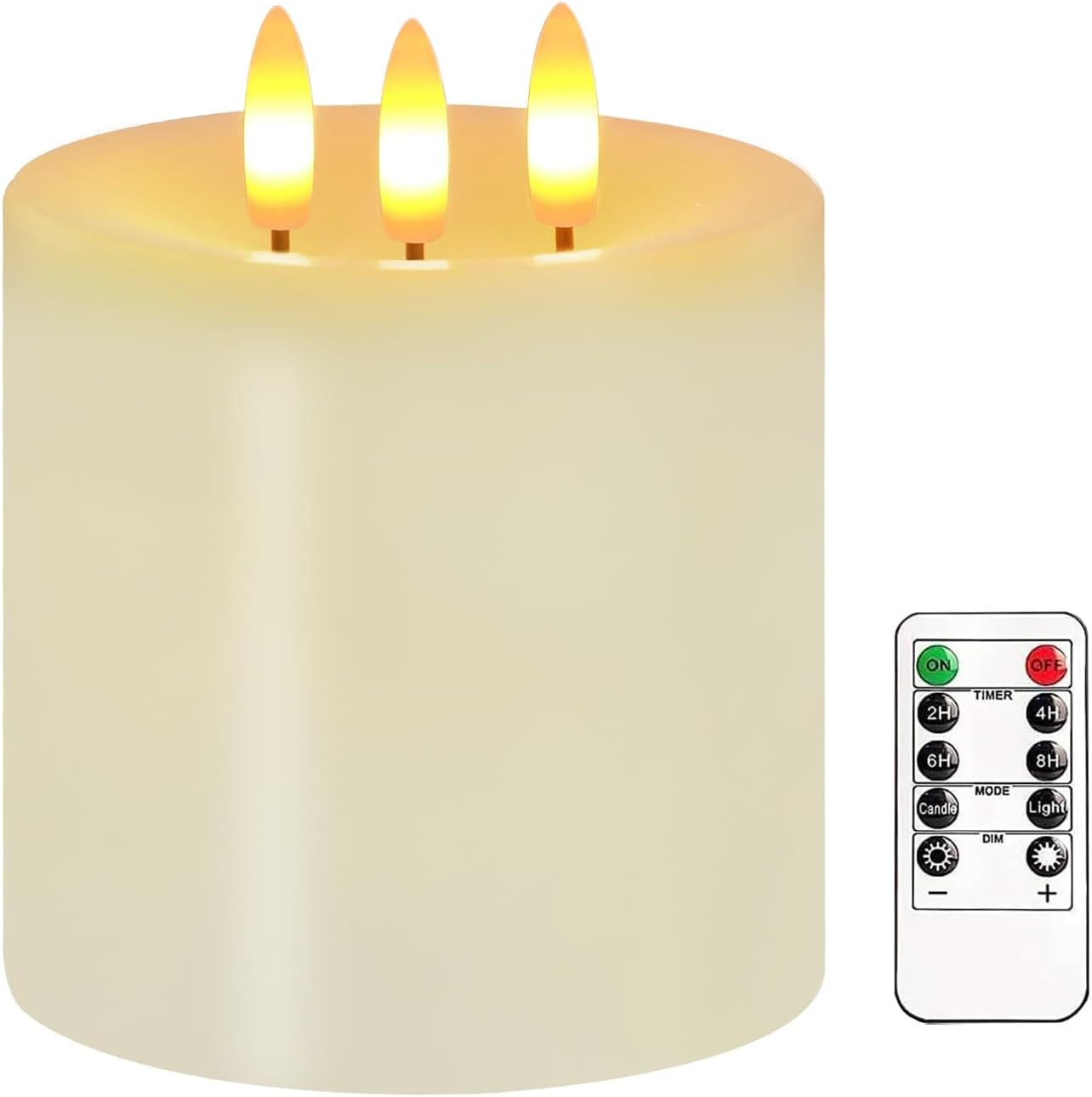 4x4in 3 Wick Flameless LED Candle Real Wax Remote Timer Ivory – US