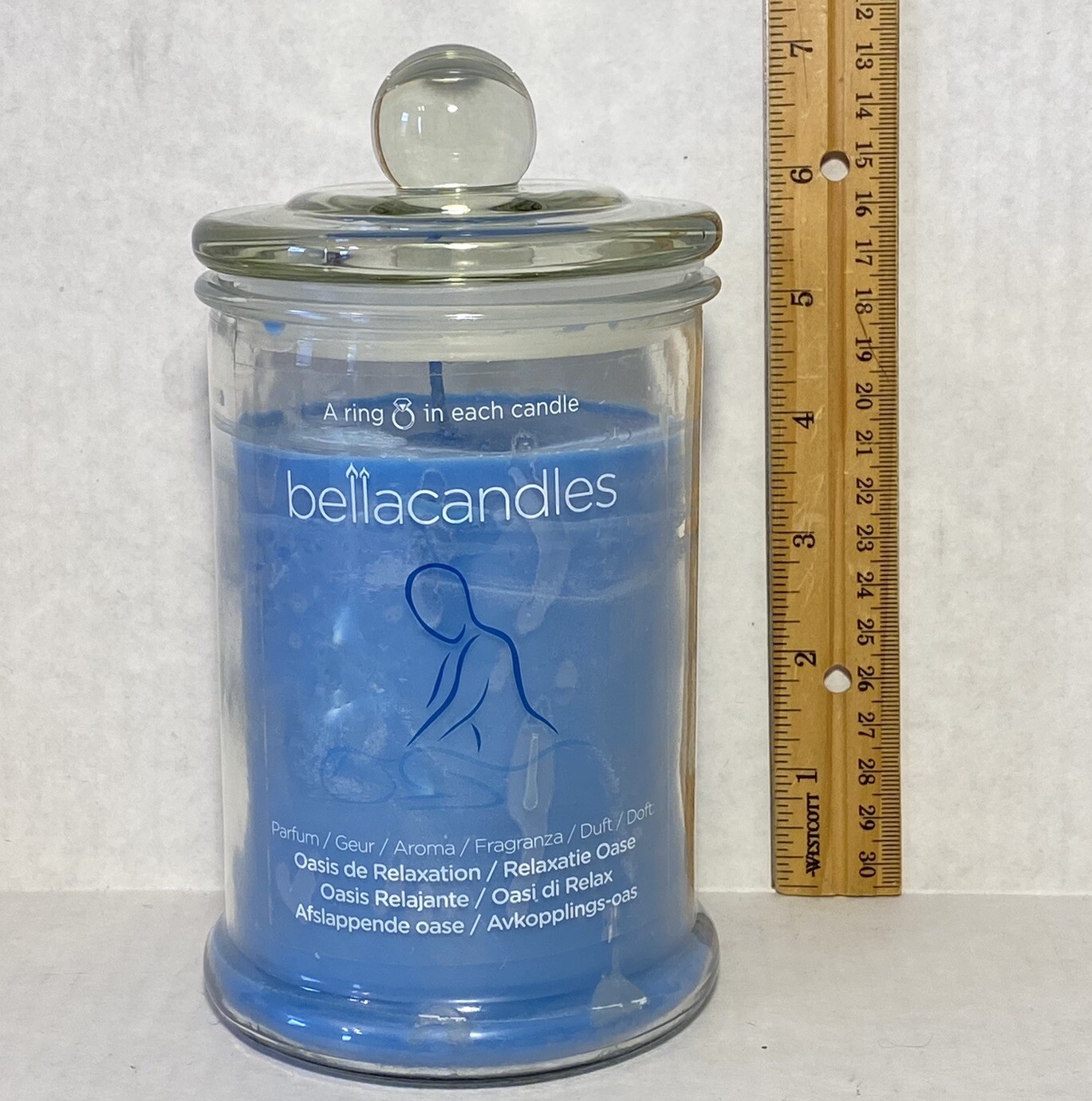 Bella Candle With Ring Inside Relaxation Oasis Scent 120 Hours Blue
