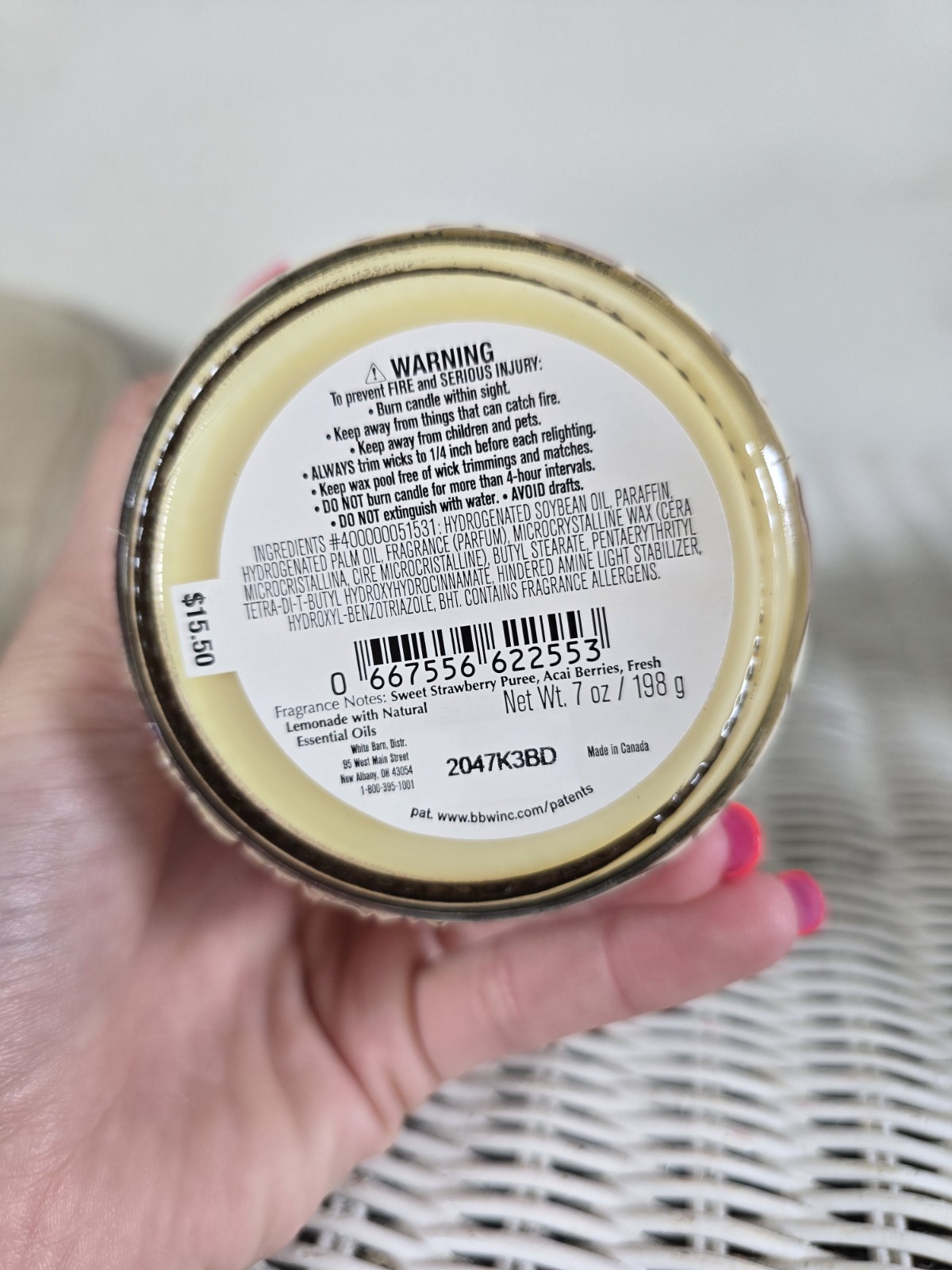 White Barn Pink Lemonade Scented Single Wick Jar Candle 7 oz Pink
