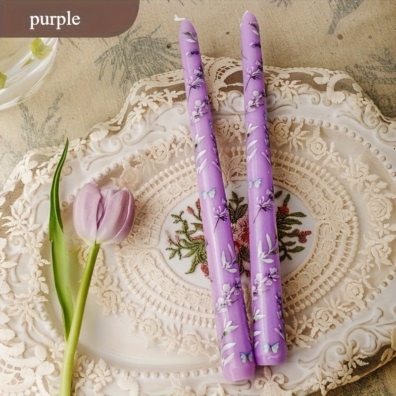 10 in Taper Candles, 2pcs Floral Print Smokeless Tapered, Fancy Dinner Candles