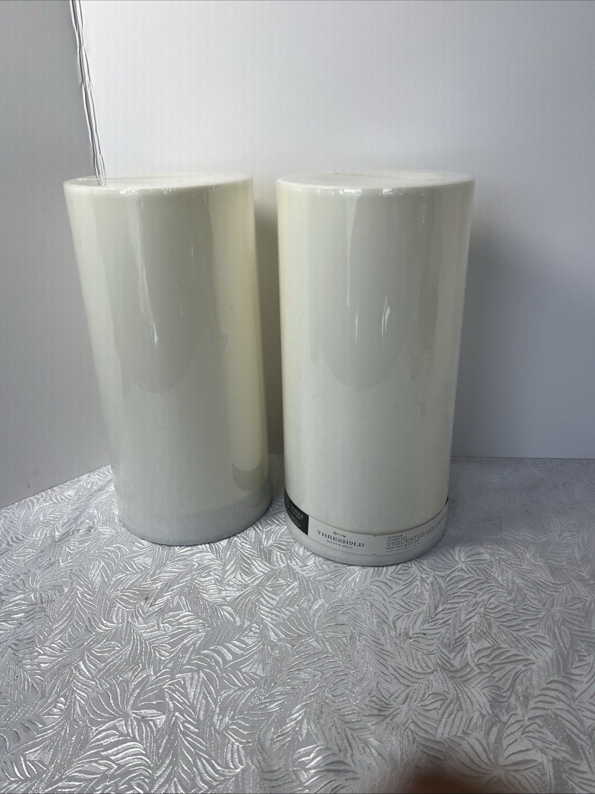 2-Pack Outdoor LED Pillar Candles, [Pack of 2] 12”X 6” – .Textured White Body…