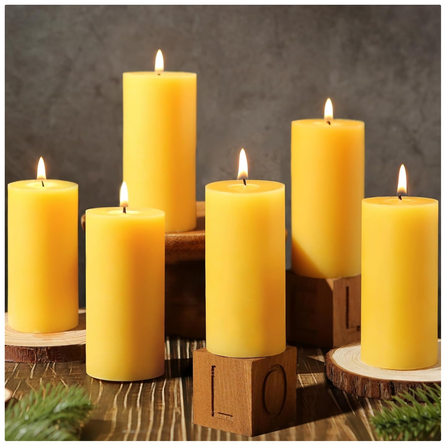 100% Pure Beeswax Pillar Candles 6-Pack