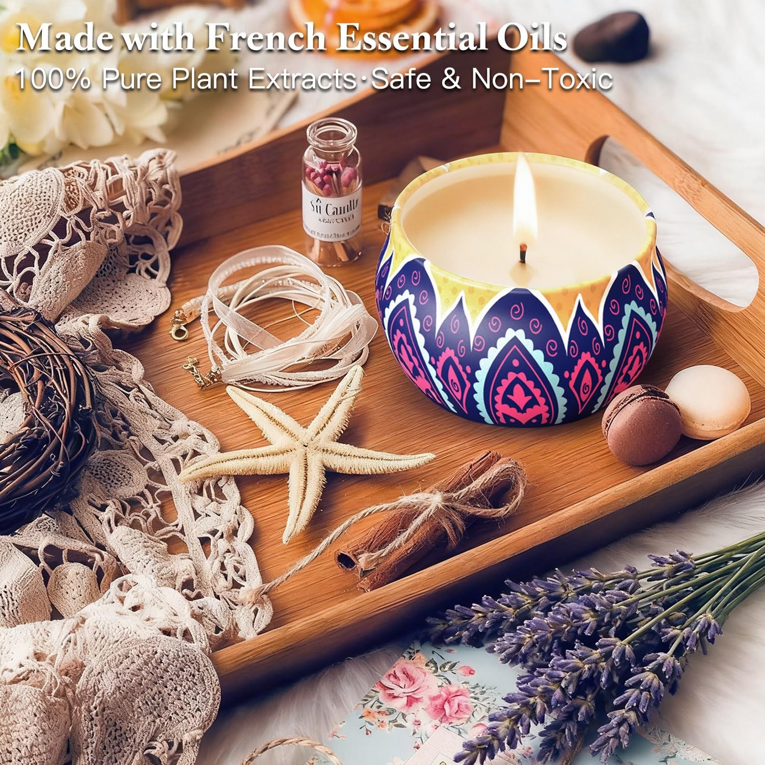 Scented Candle Gift Set 4 Pack Soy Wax Lavender Fig Lemon Spring Aromatherapy