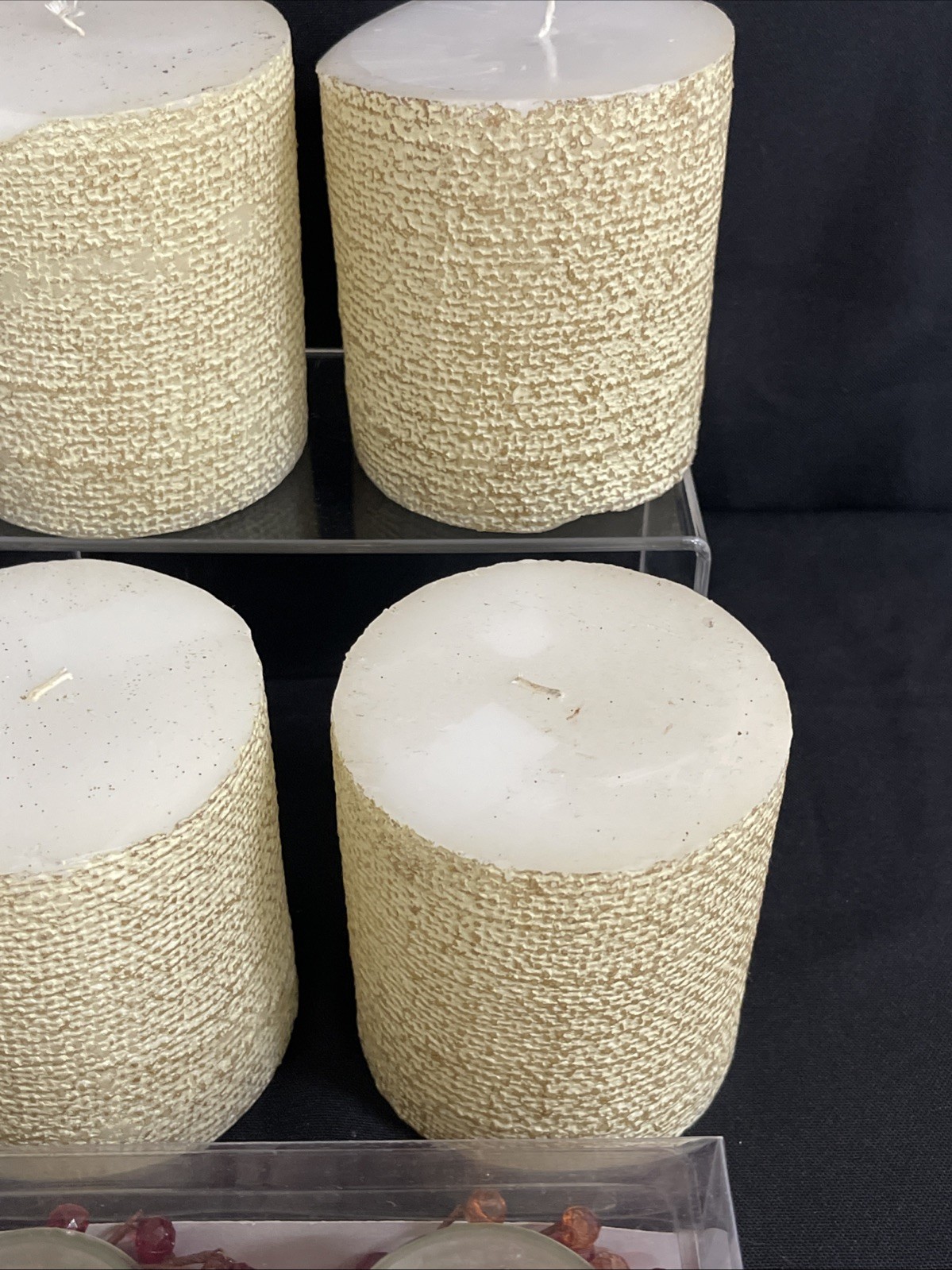 4 Vintage Pier 1 Ivory Beaded Pillar Candles 4×4 + 2 Votives Home Decor