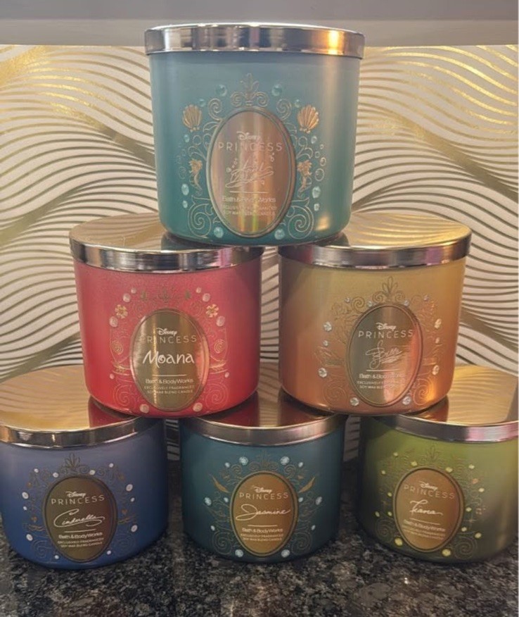 NEW-Disney Princess /BBW Candles Ariel, Belle, Jasmine, Moana, Tiana, Cinderella