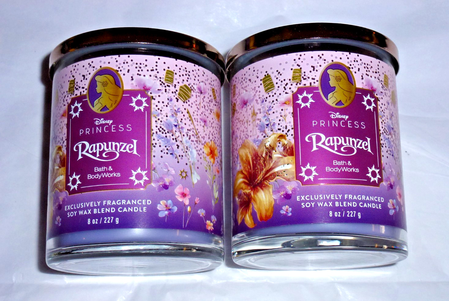 Bath & Body Works DISNEY PRINCESS RAPUNZEL 8 oz. Candles X 2 -Floral/Musk NEW
