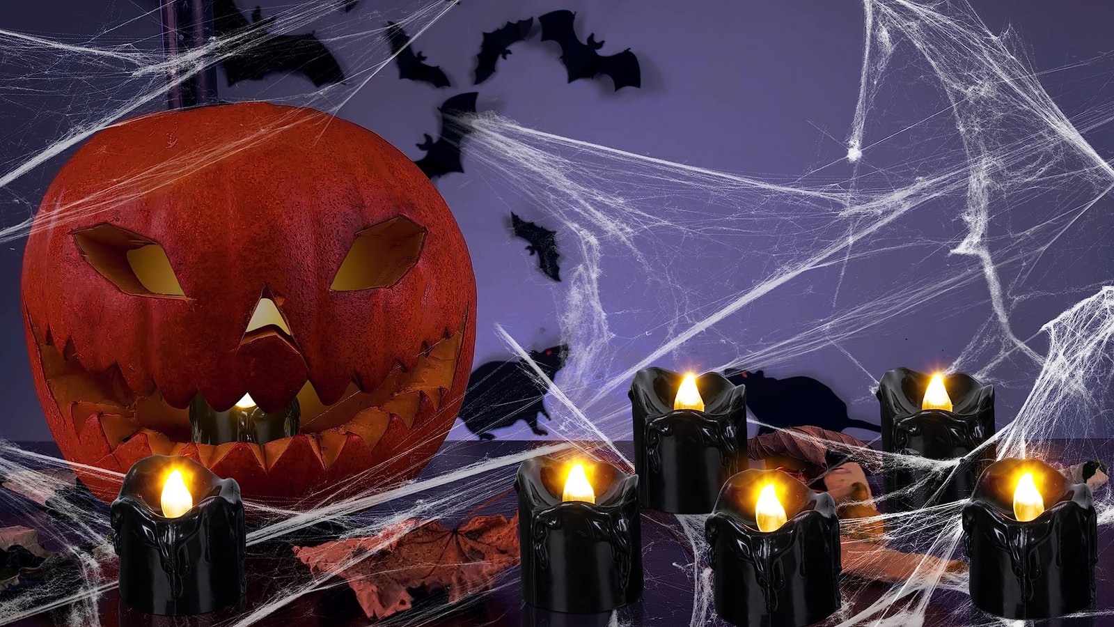 24 PCS Halloween Decorations Indoor Black Tea Lights LED Flameless Battery