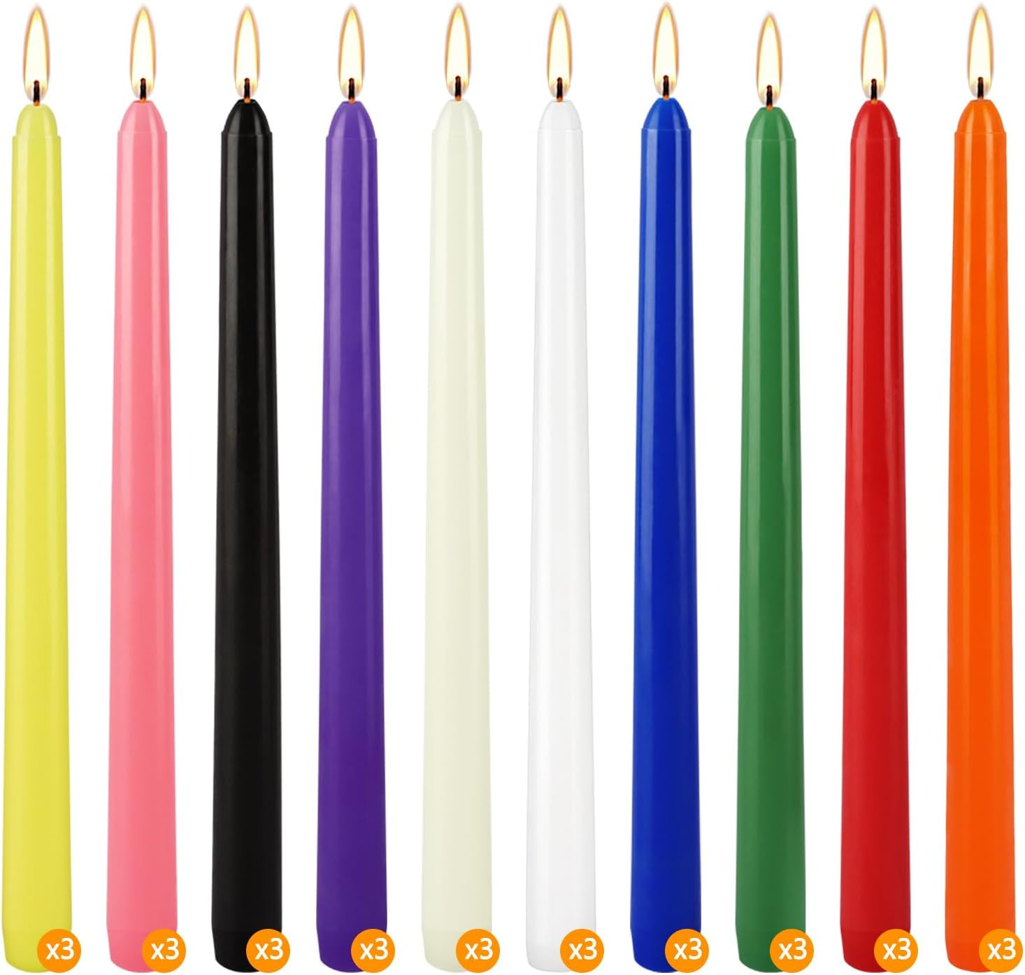 30 Pack 10 inch Assorted Color Spell Taper Candles –Unscented Dripless,Taper Can