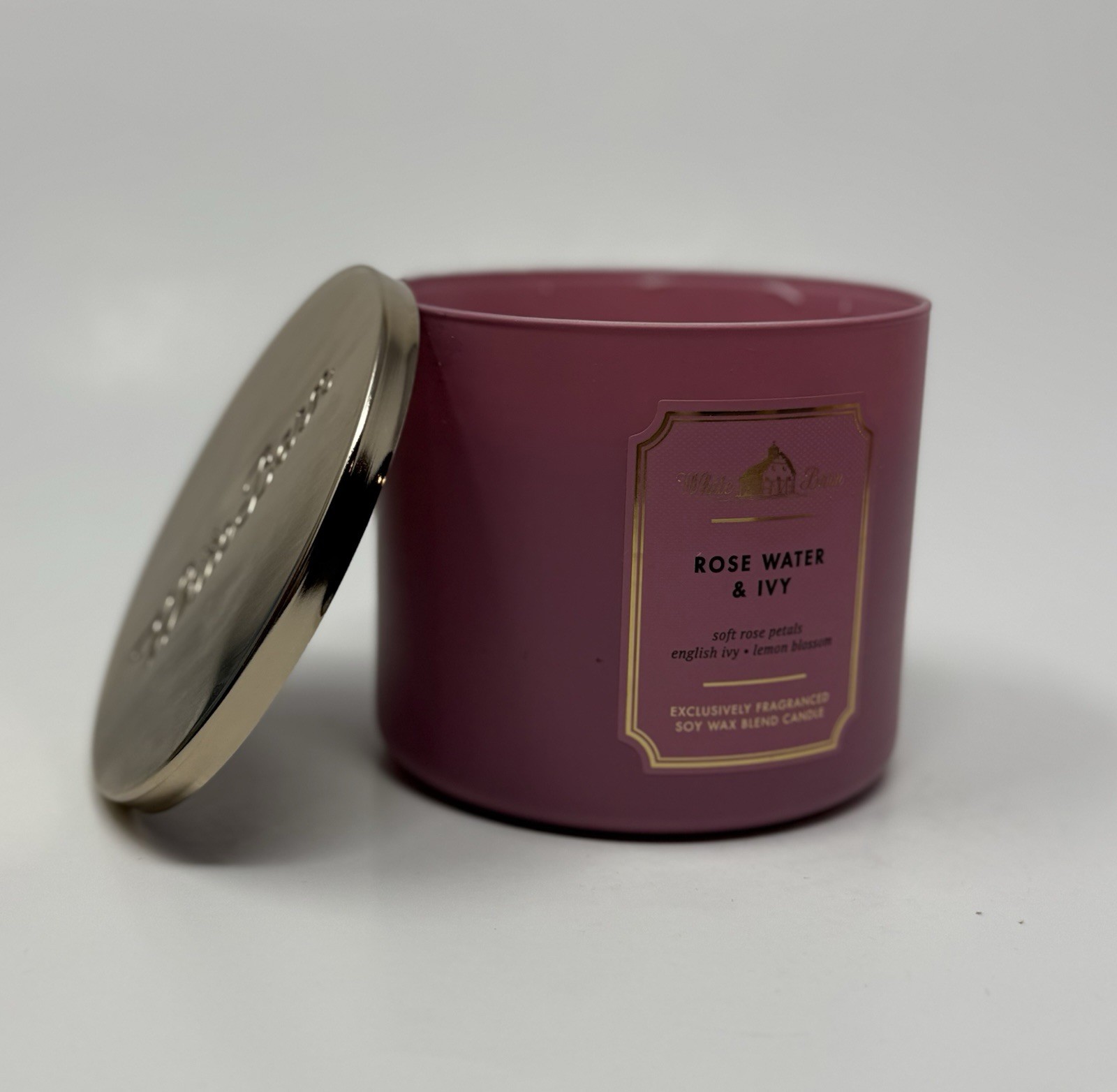 NEW Bath & Body Works White Barn Rose Water & Ivy 3-Wick Wax Candle 14 oz