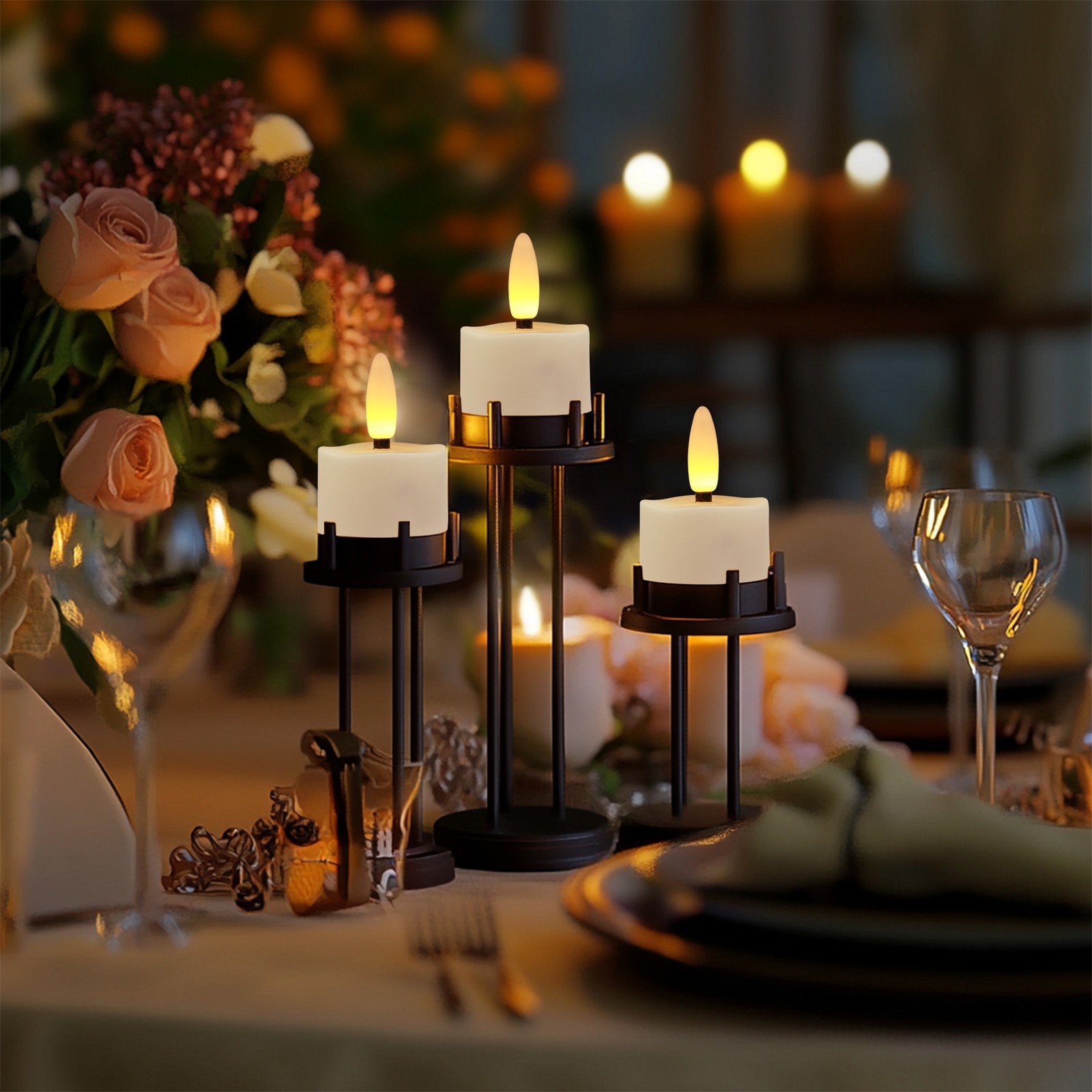 6pcs Flameless Rechargeable LED Tea Lights Flickering Candles with Timer Remote