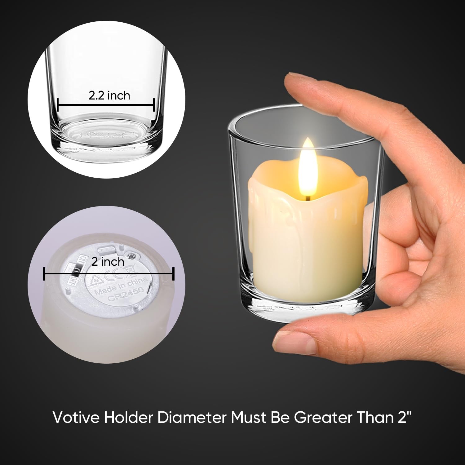2″x2″ Real Wax Flameless LED Votive Candles, 6H Timer, 6 Pack