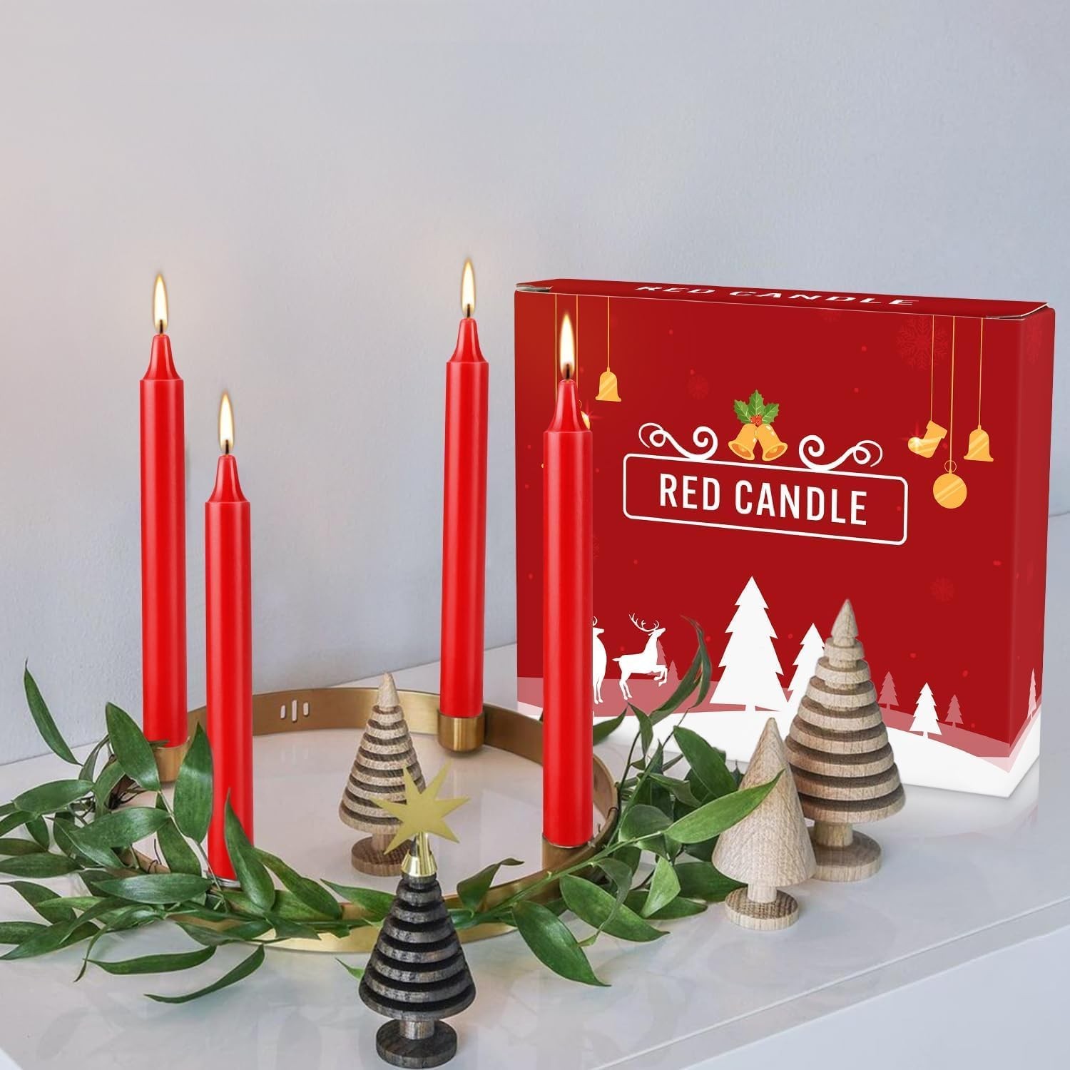 40 Pcs Red Candles, 4″ Red Spell & Chime Candles, Unscented Mini Taper Candle