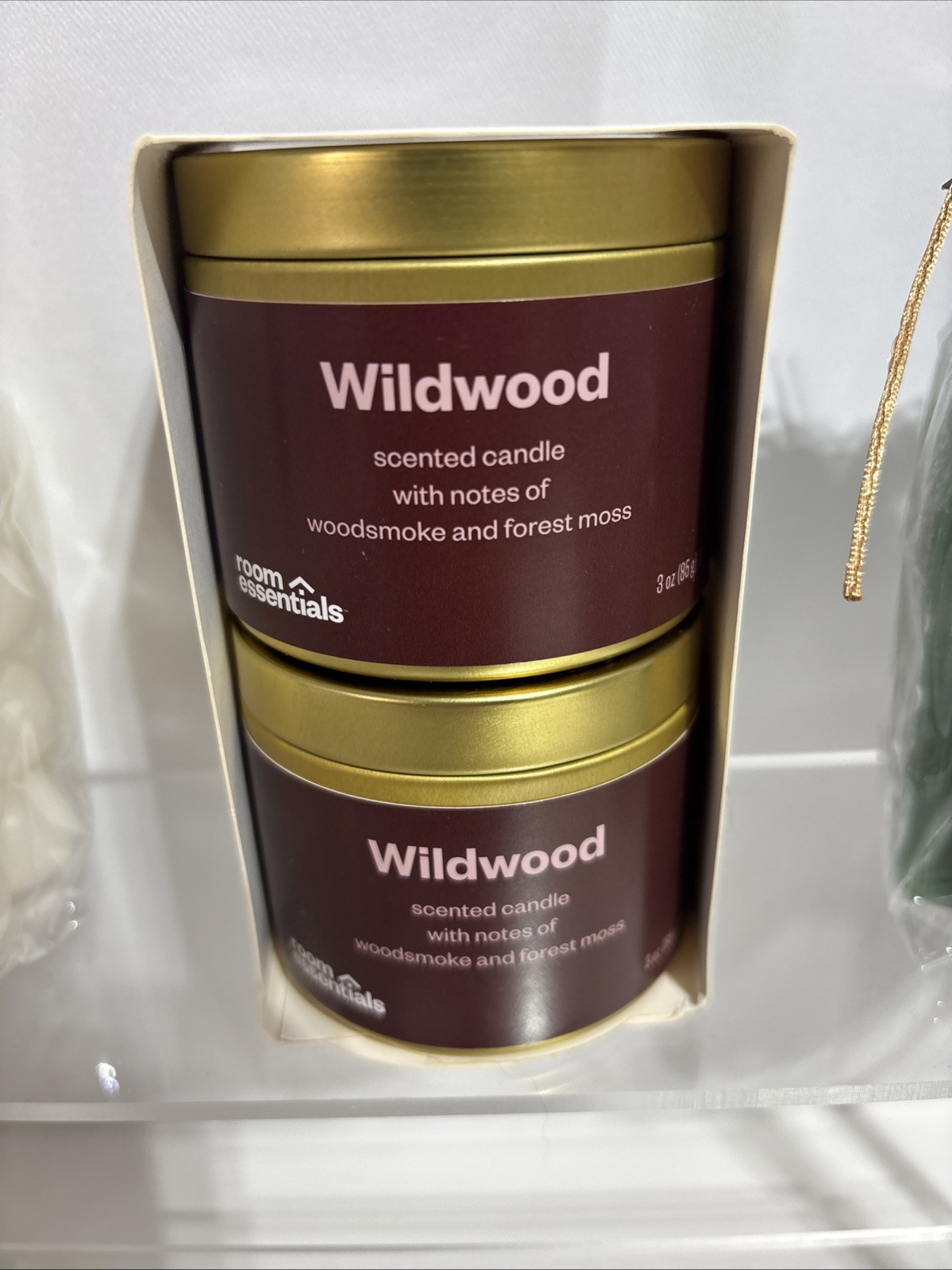 Lot of 4 Candles Room Essentials Wildwood Scented Woodsmoke Forest Moss & Pillar