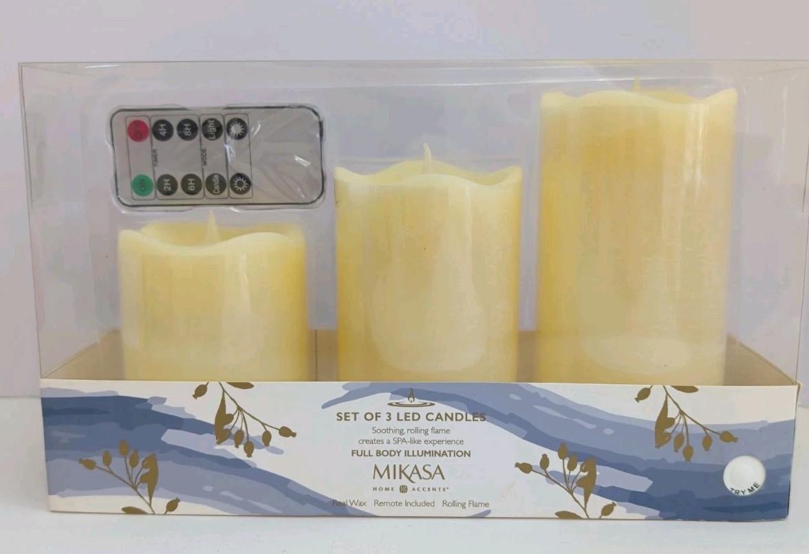 Set of 3 Real Wax Flameless LED Light Candles Remote Included