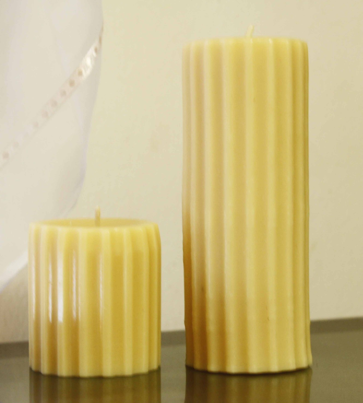 Handmade 100% Pure Beeswax Ribbed Pillar Round Candles 100% Cotton Wick US made