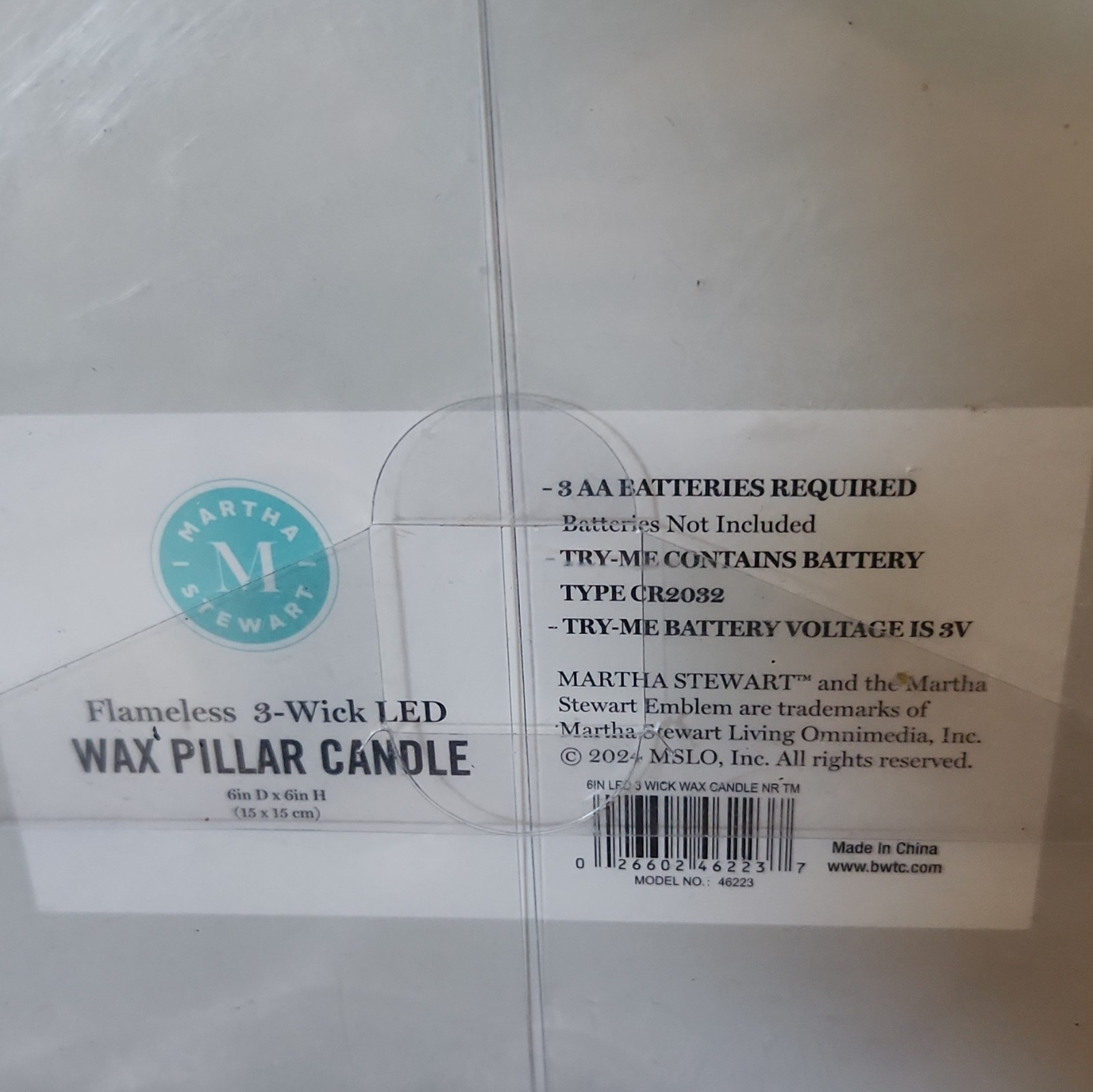 Martha Stewart Flameless 3-Wick LED Wax Pillar Candle Ivory 6in x 6in AA