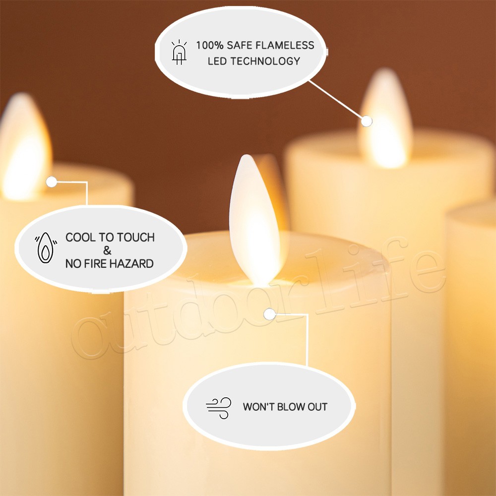 Luminara Flameless Classic Slim Pillar Wax Votive Candles with Realistic Flame