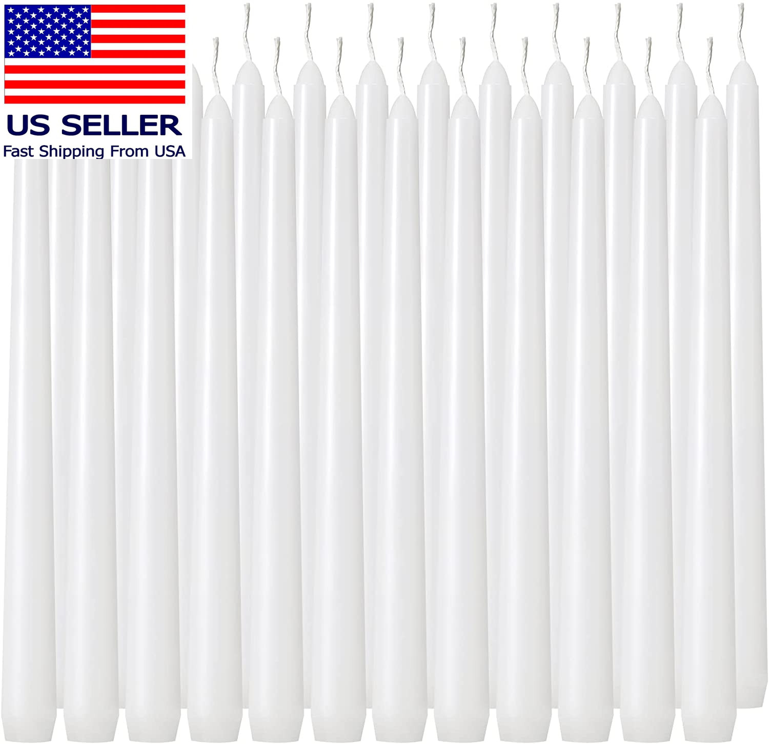 24 Pack Tall White Taper Candles, 10 Inch (H) Dripless, Unscented Dinner Candle,