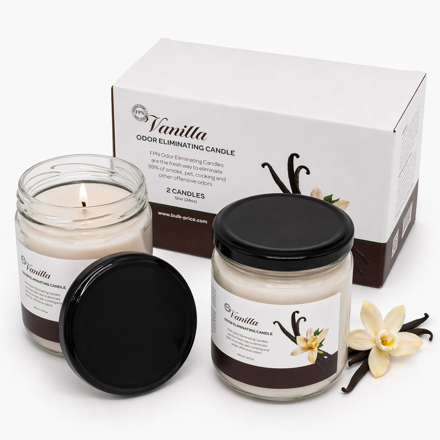 FPN Candle Set Vanilla Smoke Odor Eliminating Soy Wax Candle Jars 12Oz – 2 CT