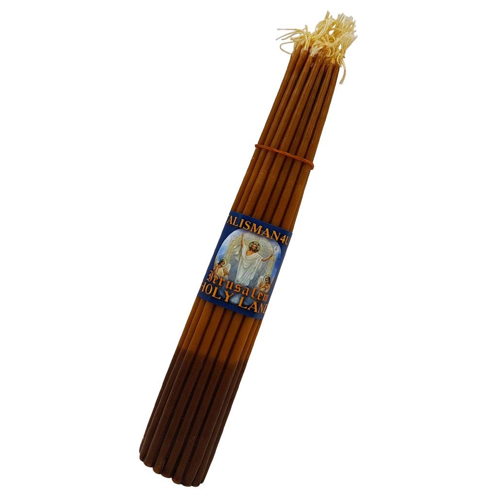 33 Natural Beeswax Taper Candles 9″ Tall Blessed Church Jerusalem Holy Land C…