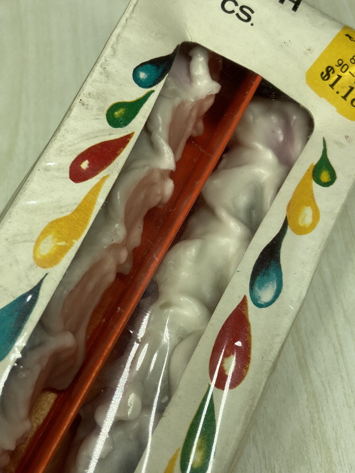 COLOR-FLO Rainbow Color Drip CANDLE 12″ Vintage Retro Original Pkg Of 2 60s 70s