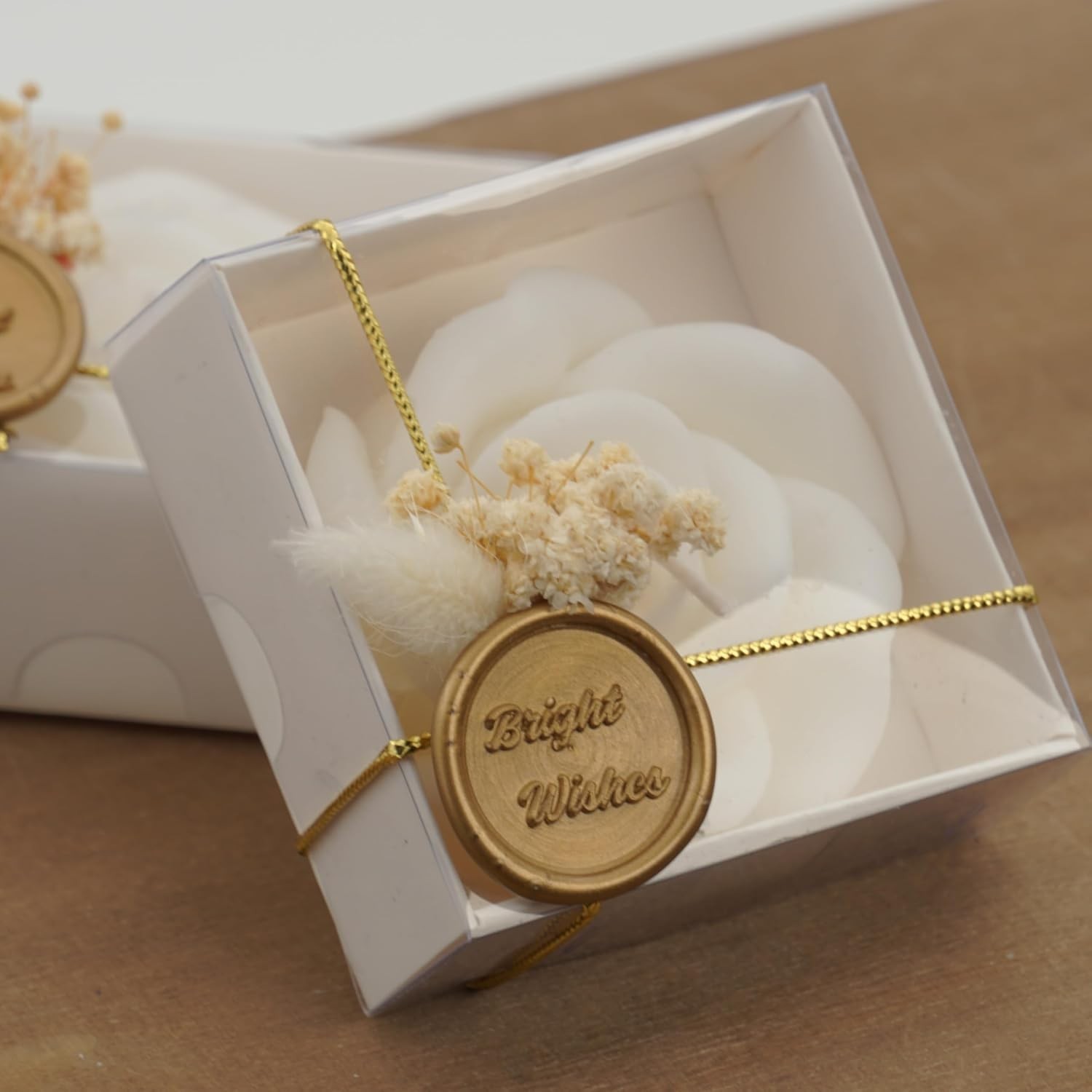 White Rose Shaped Scented Soy Wax Candle Favors 12 Pieces with Seal Wax and D…