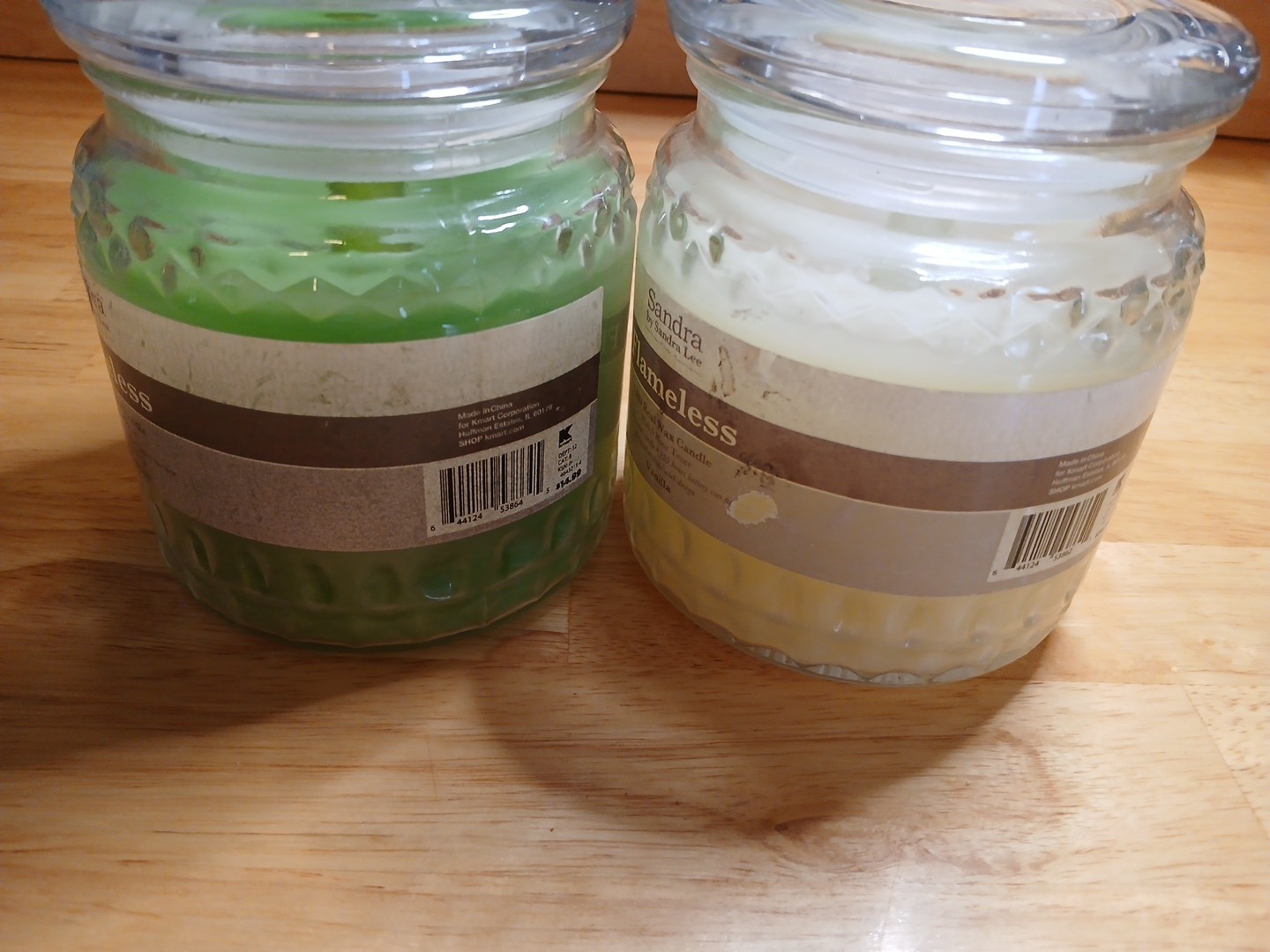 Green White Flameless Candles LED Real Wax Glass Jar 4pc Lot Battery Timer Set