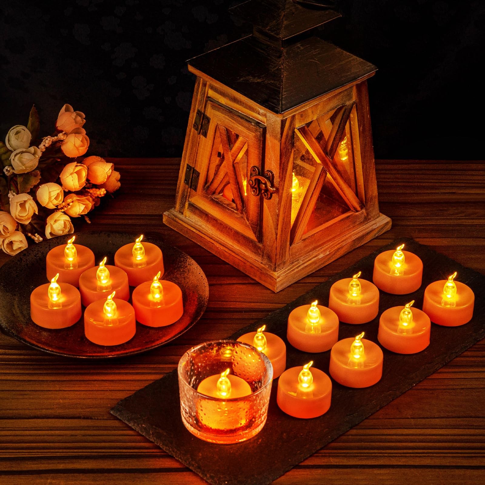 24 Pack Battery Operated Orange LED Tea Lights