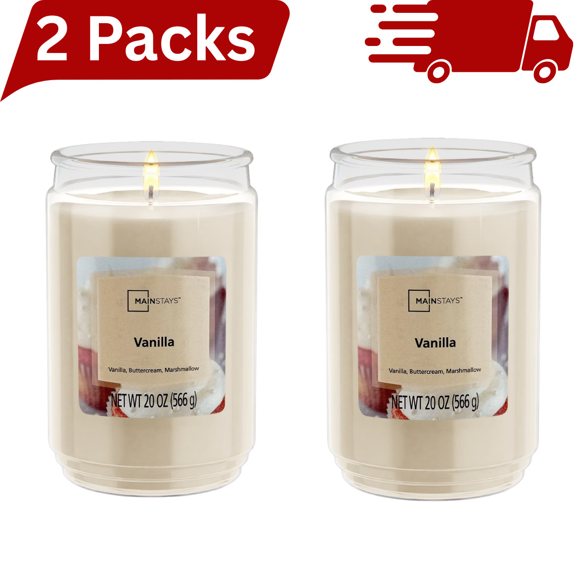 Mainstays Vanilla Scented Large Jar Candle 20 Oz. – Pack of 2