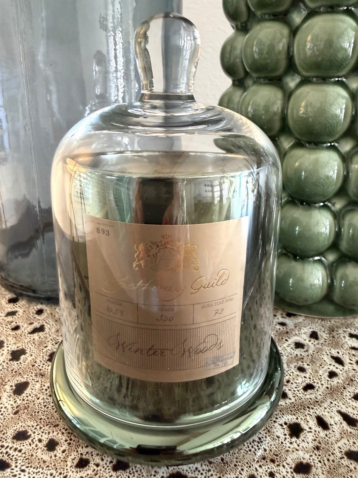 NEW Apothecary Guild Scented Candle Jar w/Glass Dome Cloche, Winter Woods