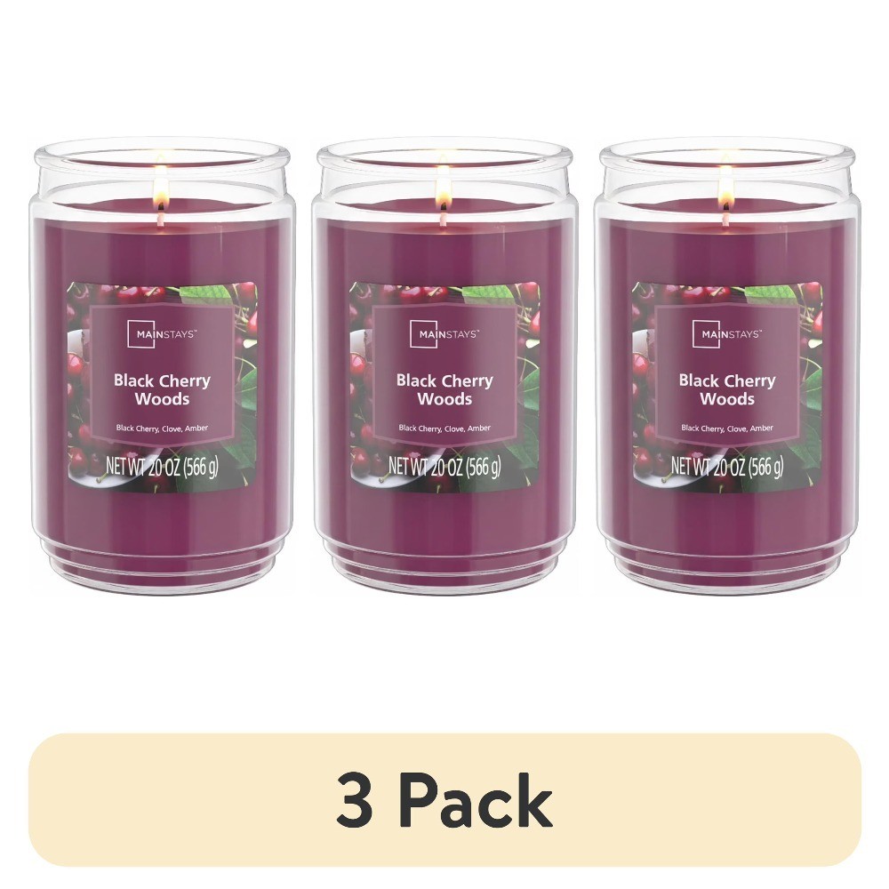 Single-Wick Scented Glass Jar Candle Black Cherry Woods Scent 20oz 3 Pack