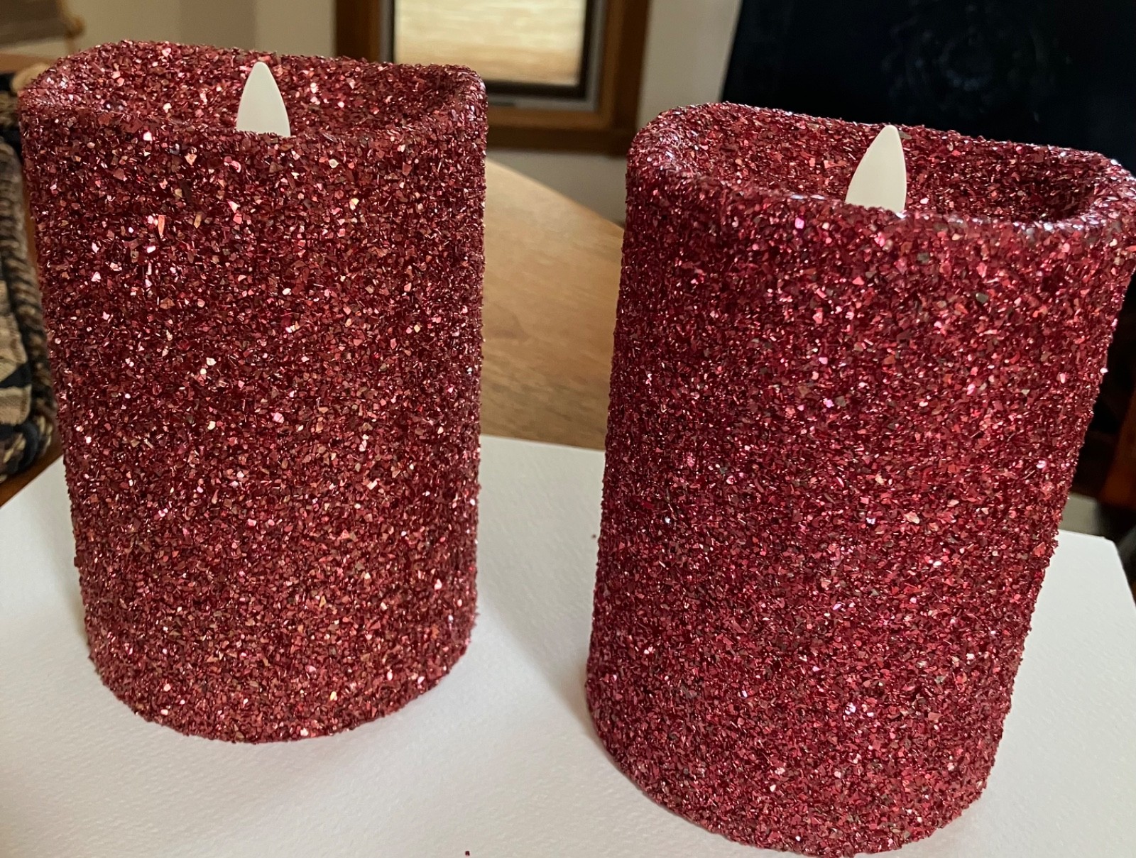 Luminara Red Glitter Candles – set of 2