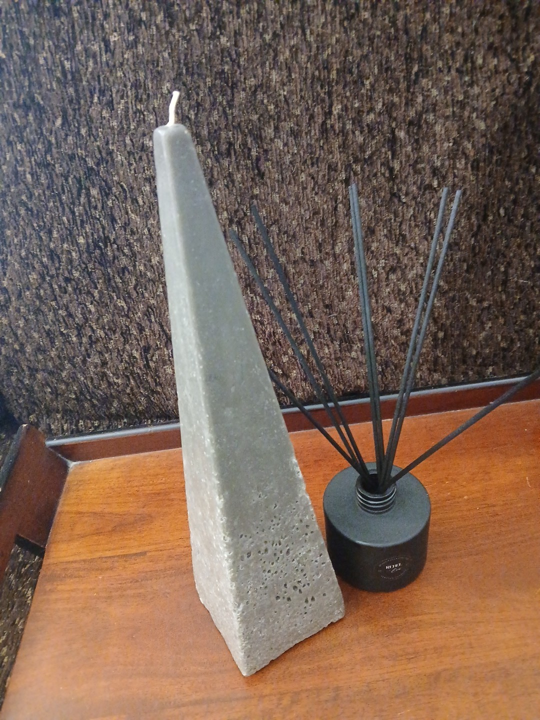 Gray Stone Look Wax Tall Pyramid Candle Spiritual Yoga Meditation Home Decor