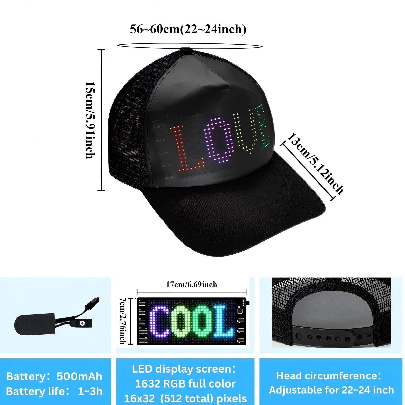 LED Hats, LED Display Screen Baseball Caps with Programmable Scrolling Messag…