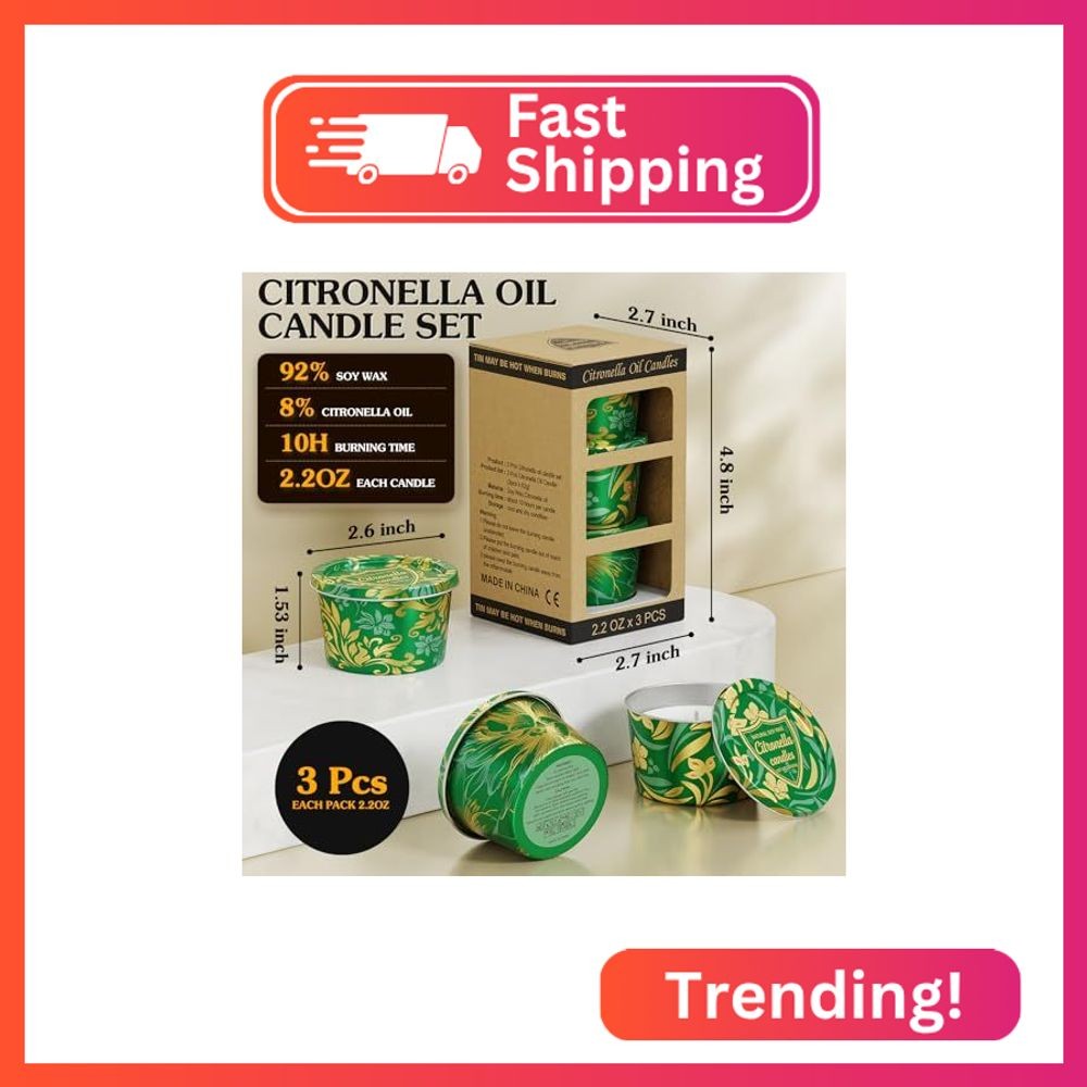 Citronella Candles Outdoor for Patio-3pcs Natural Soy Wax Portable Citronella Oi