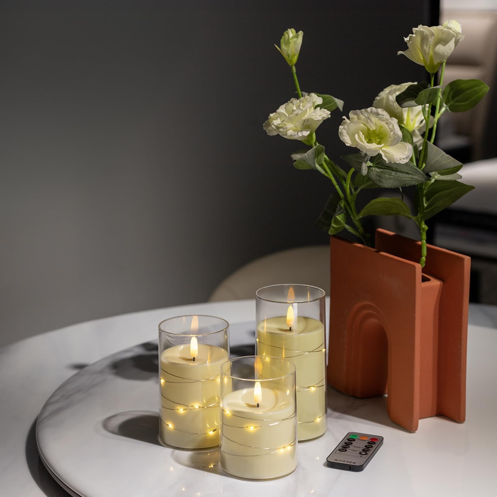 White Flameless Candles with remote, Faux Candles for Living Room Decor
