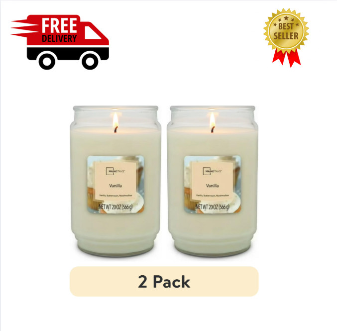 Vanilla Scented Single-Wick Large Glass Jar Candle, 20 oz ( 2 PACK )