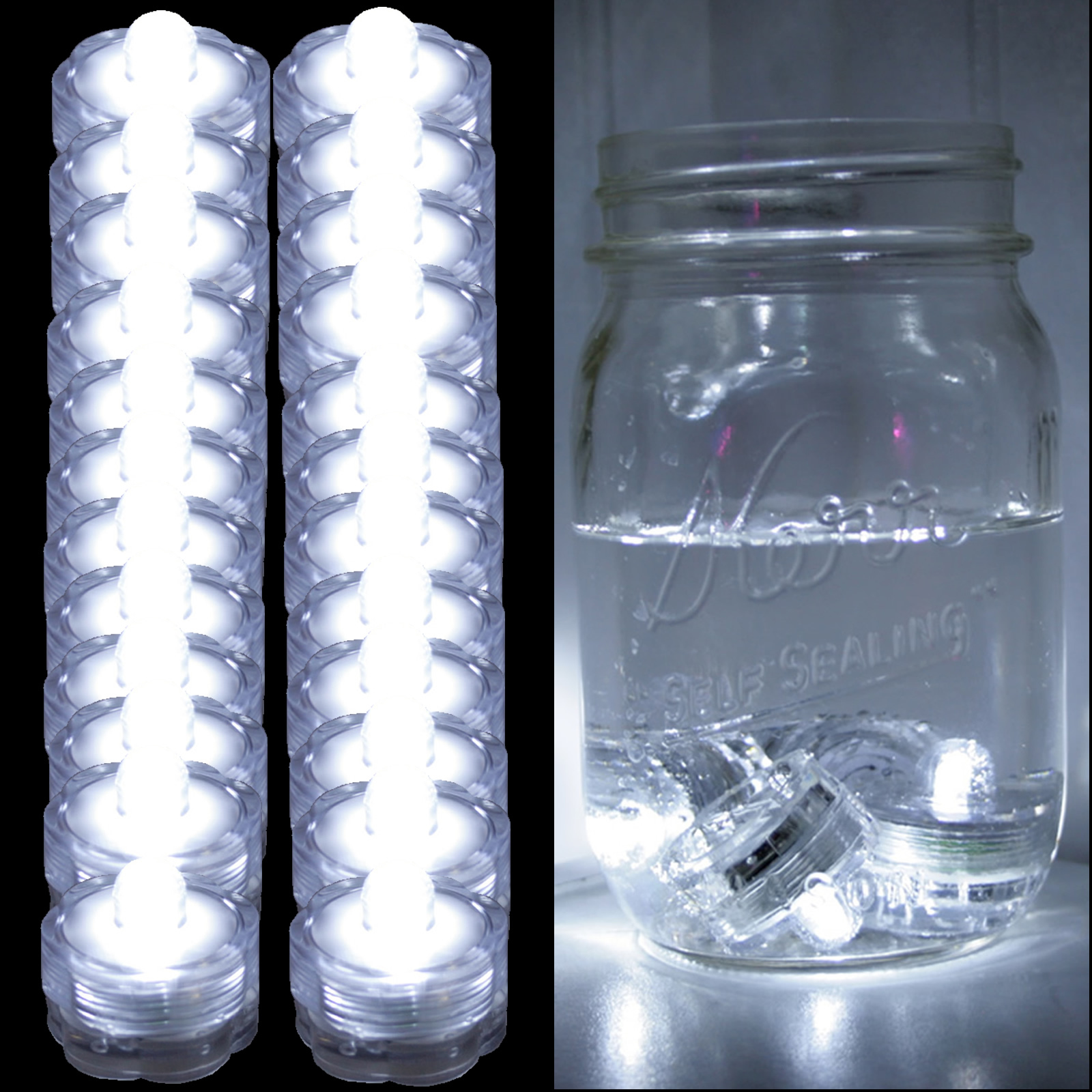 24 Pack~White~Submersible Waterproof Underwater Battery LED Tea Light~Wedding