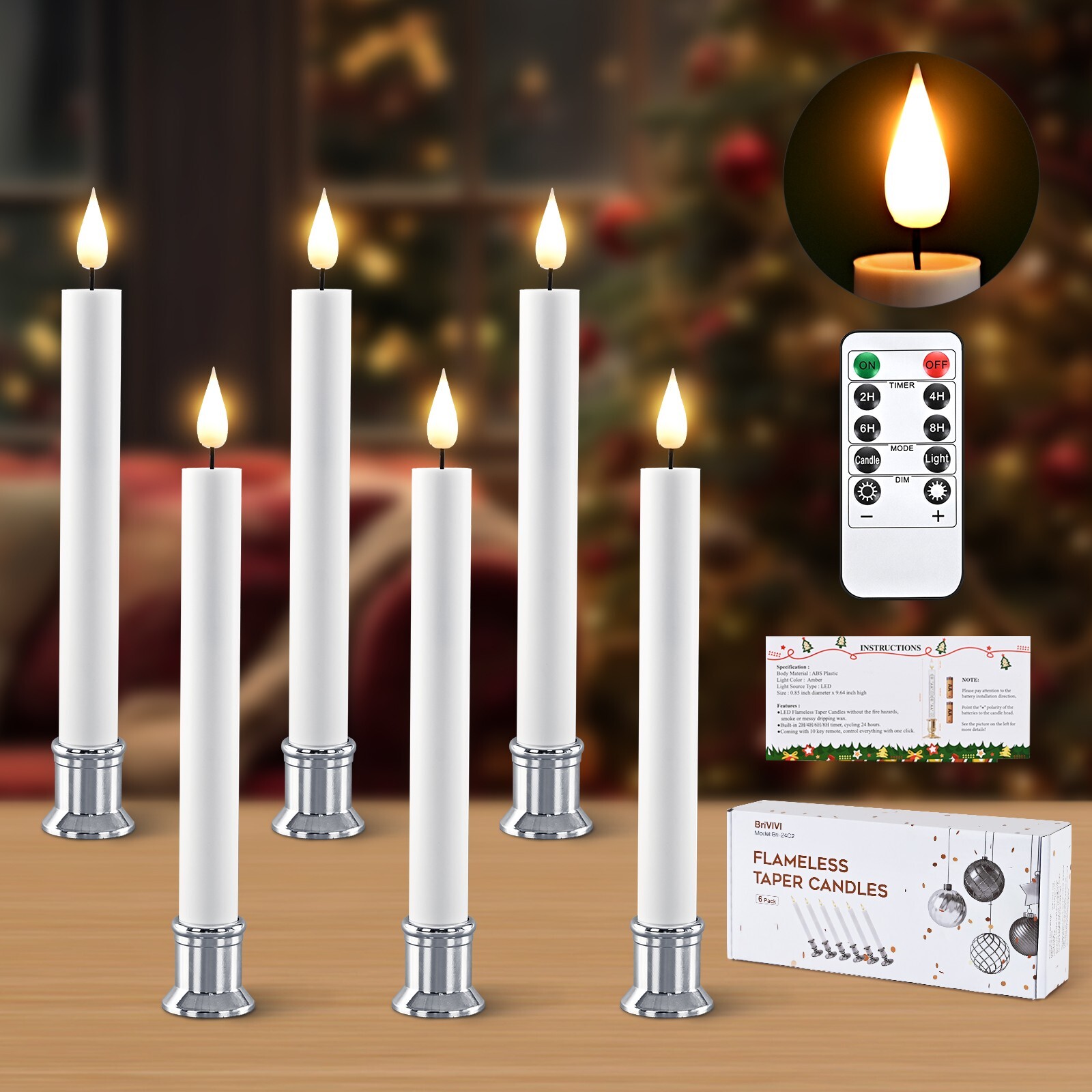 6 Packs 9.64″ Window Candles with Remote Timer Battery Operated Flameless LED Ta
